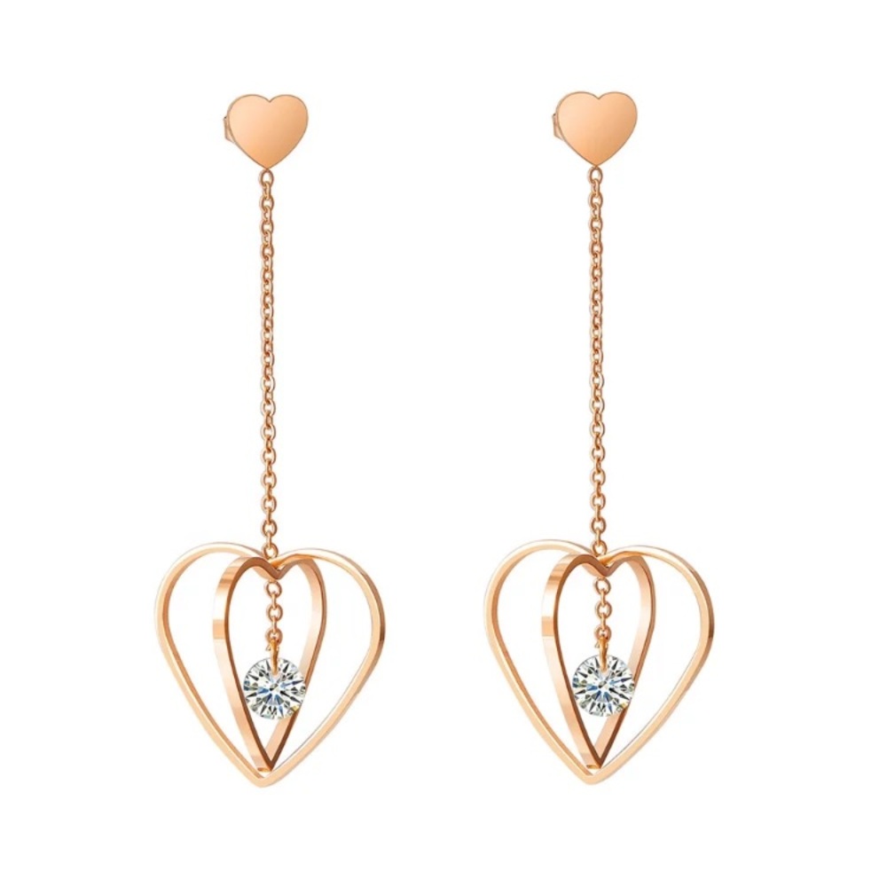 3/$30 Rose Gold Plated CZ Heart Dangle Earrings